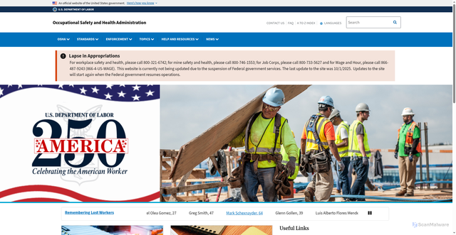 Security scan screenshot of https://osha.gov/