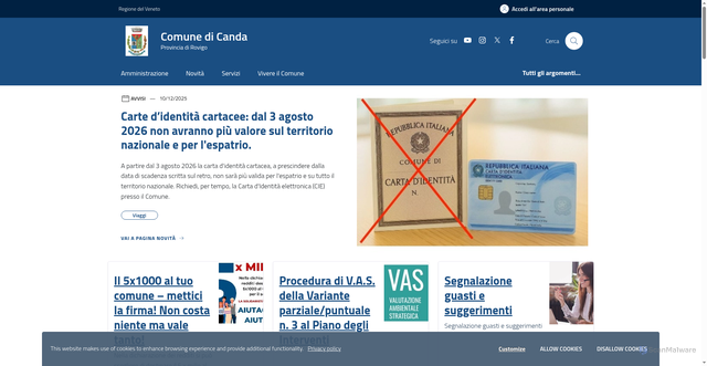 Security scan screenshot of https://www.comune.canda.ro.it