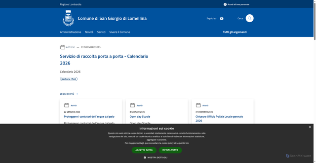Security scan screenshot of https://www.comune.sangiorgiodilomellina.pv.it/it