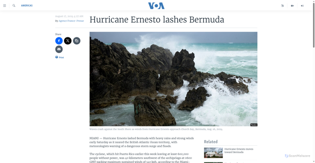 Security scan screenshot of https://www.voanews.com/a/hurricane-ernesto-lashes-bermuda/7746344.html