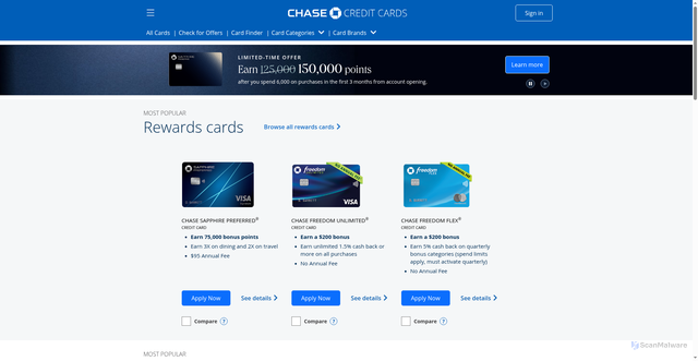 Security scan screenshot of https://creditcards.chase.com