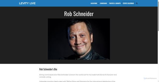 Security scan screenshot of https://levitylive.com/comic/rob+schneider/