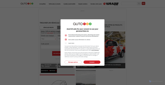 Security scan screenshot of https://www.auto123.com