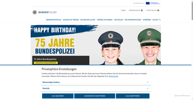 Security scan screenshot of http://www.bundespolizei.de