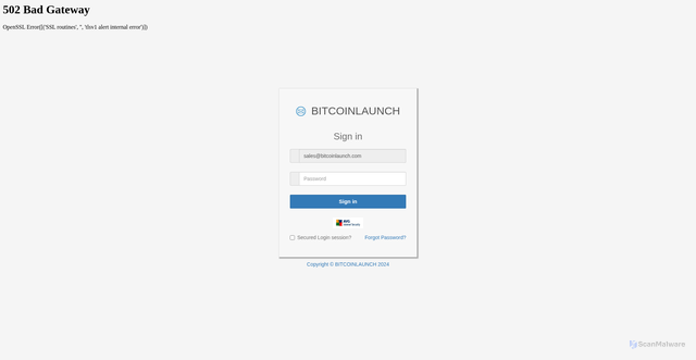 Security scan screenshot of https://yogisandyoginis.com/zeeqwzp.htm#sales@bitcoinlaunch.com