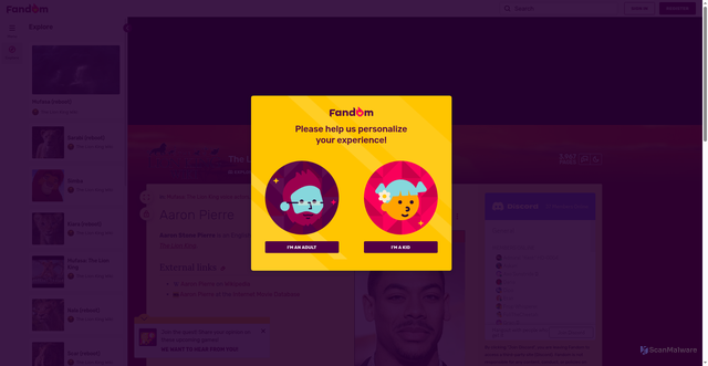 Security scan screenshot of https://lionking.fandom.com/wiki/Aaron_Pierre