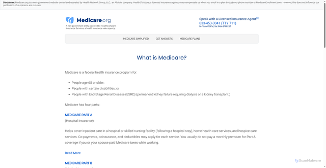 Security scan screenshot of https://www.medicare.org/what-is-medicare/