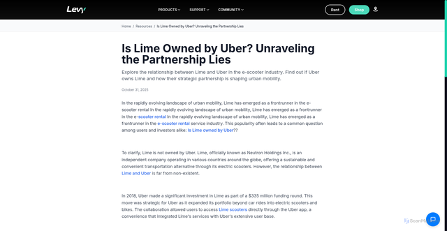 Security scan screenshot of https://www.levyelectric.com/resources/is-lime-owned-by-uber