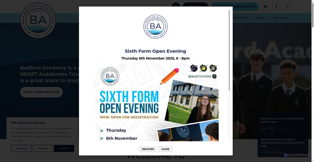 Security scan screenshot of https://www.bedfordacademy.co.uk/
