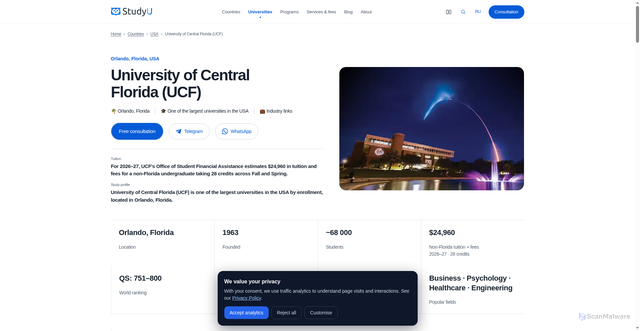 Security scan screenshot of https://www.studyu.org/en/university-university-of-central-florida