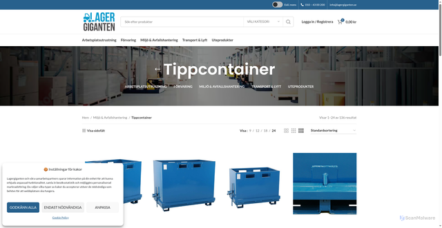 Security scan screenshot of https://tippcontainer.se