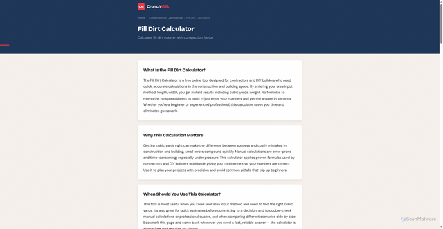 Security scan screenshot of https://crunchmilk.pages.dev/fill-dirt-calculator/