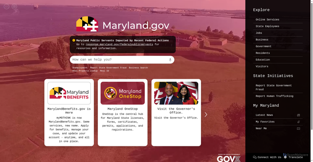 Security scan screenshot of https://www.maryland.gov/Pages/default.aspx