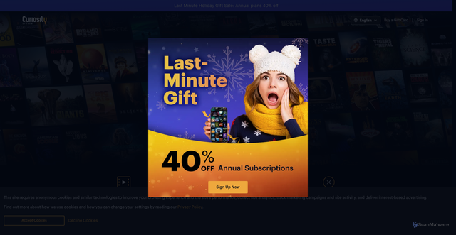 Security scan screenshot of https://curiositystream.com/