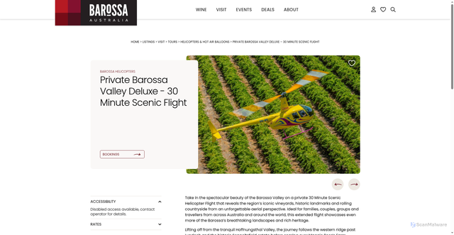 Security scan screenshot of https://www.barossa.com/visit/tours/private-barossa-valley-deluxe-30-minute-scenic-flight/