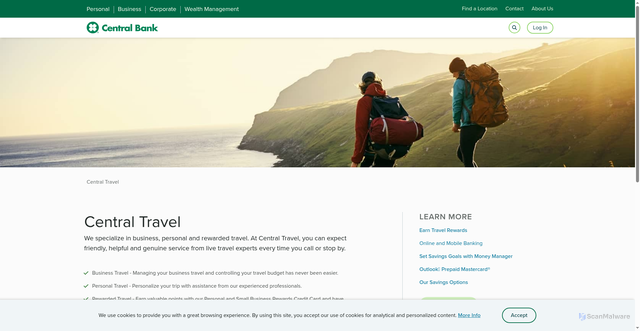 Security scan screenshot of https://www.centralbank.net/central-travel/