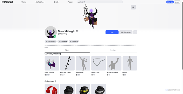 Security scan screenshot of https://www.roblox.com.am/users/320624678747/profile