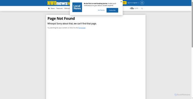 Security scan screenshot of https://www.nwonewswatch.com/classifieds/announcements-and-events/congratulations-and-thank-yous/2046224