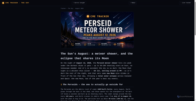 Security scan screenshot of https://www.cmetracker.ai/perseids-2026