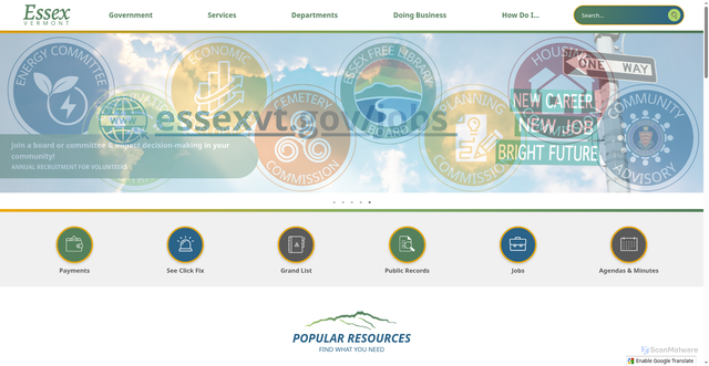 Security scan screenshot of https://essexvt.gov/