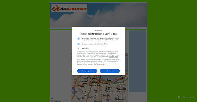 Security scan screenshot of https://www.thedirectory.org/cities/IN/in-hammond.htm