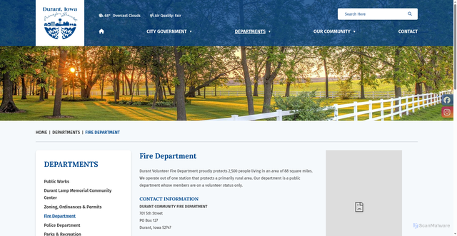 Security scan screenshot of https://cityofdurantiowa.com/fire-department/