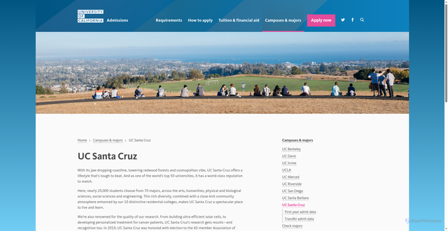 Security scan screenshot of https://admission.universityofcalifornia.edu/campuses-majors/santa-cruz/