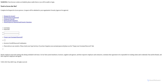 Security scan screenshot of https://portalsso.yum.com