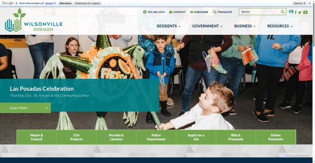 Security scan screenshot of https://wilsonvilleoregon.gov/