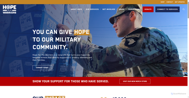 Security scan screenshot of https://www.hopeforthewarriors.org/
