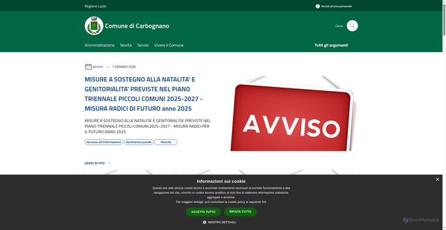 Security scan screenshot of https://www.comune.carbognano.vt.it/it