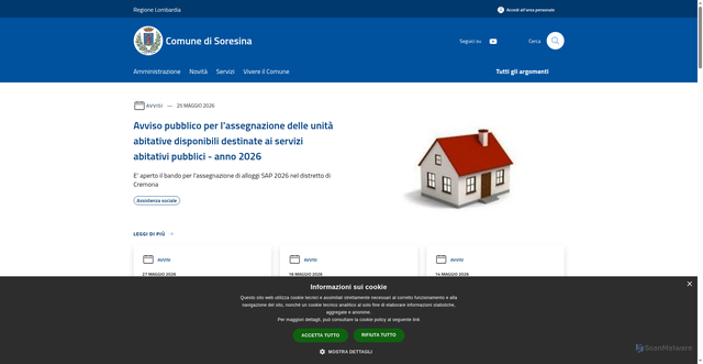 Security scan screenshot of https://www.comune.soresina.cr.it