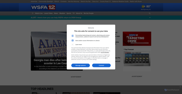 Security scan screenshot of https://www.wsfa.com