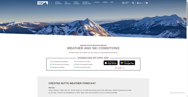 Security scan screenshot of https://www.skicb.com/the-mountain/mountain-conditions/weather-report.aspx