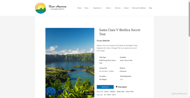 Security scan screenshot of https://tourazores.com/itinerary/santaclaravbenfica-soccer-tour/