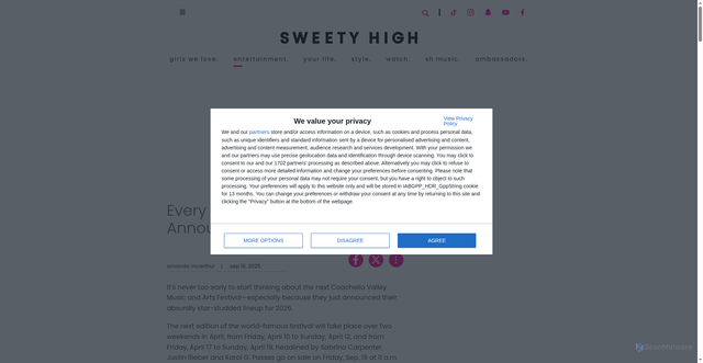 Security scan screenshot of https://www.sweetyhigh.com/read/coachella-2026-lineup-announcement-091625
