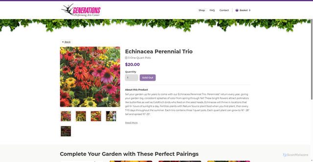 Security scan screenshot of https://generationsperforming.sowzer.com/shop_/t23049/t33185-echinacea-perennial-trio