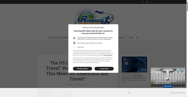 Security scan screenshot of https://runningwithmiles.boardingarea.com/the-us-lifts-their-do-not-travel-warning-what-does-this-mean-for-americans-and-travel/