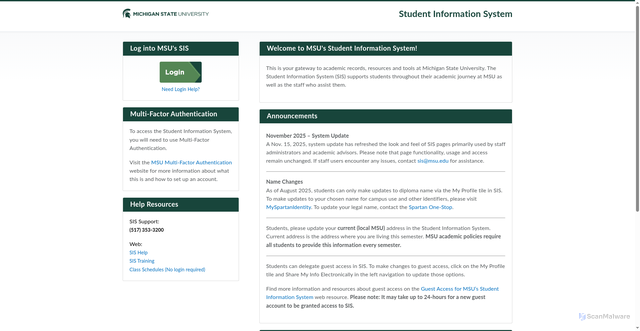 Security scan screenshot of https://student.msu.edu/