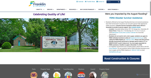 Security scan screenshot of https://www.franklinwi.gov/