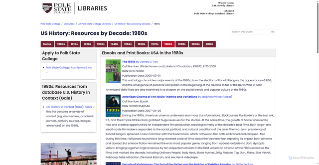 Security scan screenshot of https://libguides.polk.edu/usabydecade/1980