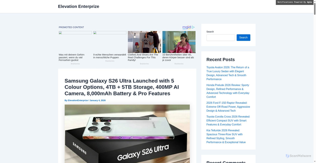 Security scan screenshot of https://elevationenterprize.com/samsung-galaxy-s26-ultra-5g-usa-launch/