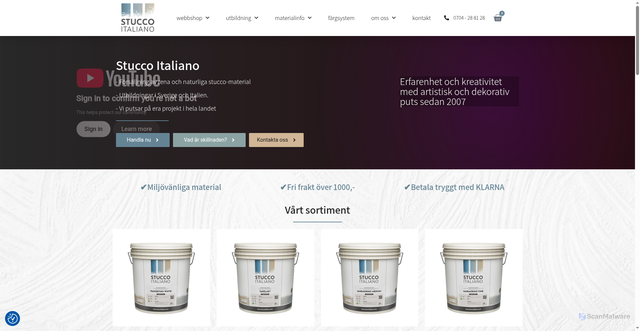 Security scan screenshot of https://stuccoitaliano.se