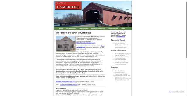 Security scan screenshot of https://townofcambridgeny.gov/