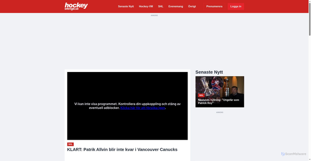 Security scan screenshot of https://hockeysverige.se/nhl/klart-patrik-allvin-blir-inte-kvar-i-vancouver-canucks/