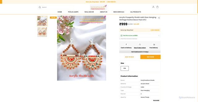 Security scan screenshot of https://kunjkreationsstudio.com/Acrylic-Prosperity-Shubh-Labh-Door-Hanging-Heritage-Festive-Decor-Pack/catalogue/BBDFQZeK/kf_dhVf9
