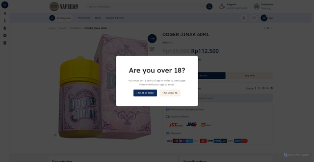 Security scan screenshot of https://vapehan.com/product/doger-jinak-60ml/