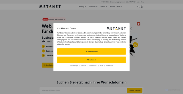 Security scan screenshot of https://metanet.ch