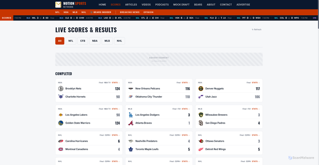 Security scan screenshot of https://motionsportsnetwork.com/scores