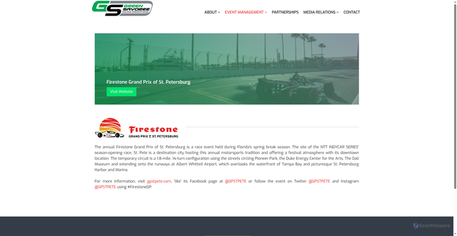 Security scan screenshot of https://greensavoree.com/event-management/firestone-grand-prix-of-st-petersburg